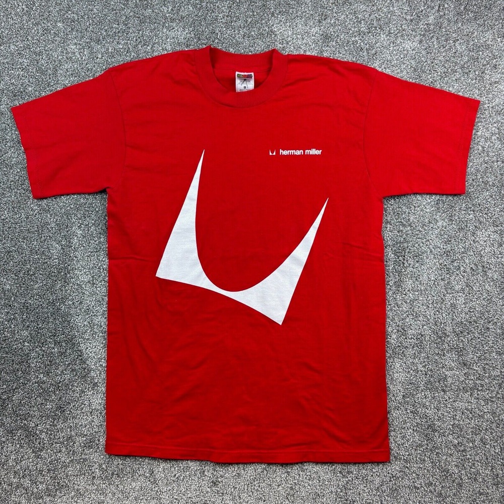 Vintage Herman Miller Shirt Mens Large Red Furniture Chair Aeron Company Logo